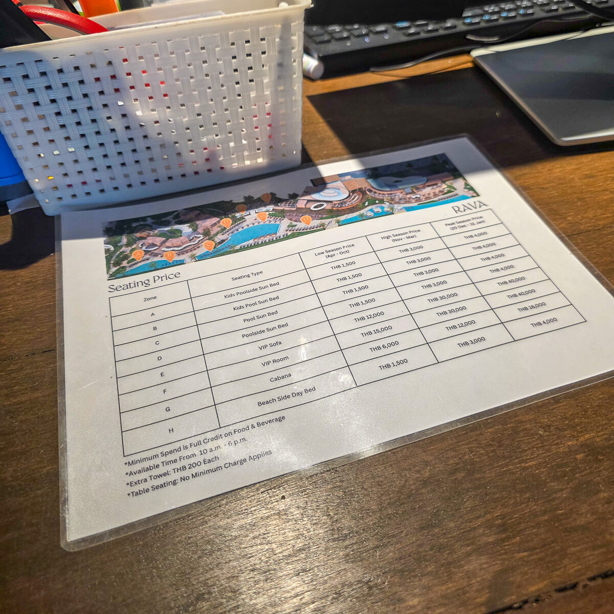 バンヤンツリープーケットRAVA BEACH CLUBの料金説明